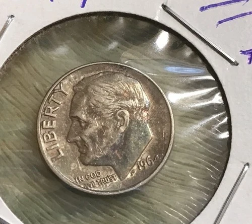 HIGH GRADE XF+ 1964 P ( blue toned Roosevelt  SILVER DIME