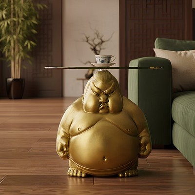 Couchtisch SUMO - 55cm - gold - Glas - Beistelltisch Skulptur rund handmade