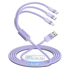 3-in-1 Multi USB Charging Cable 6FT/1.8M MFi Certified Fast Charger Adapter Cord