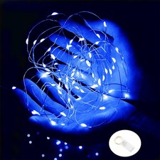 Blue Fairy Lights Battery Operated String Lights 7ft 20 Led Silver Copper Wire F
