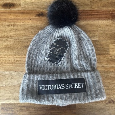 Victoria's Secret Beanie Hat Women's Gray Cozy Pom Pom Winter Accessory NWT