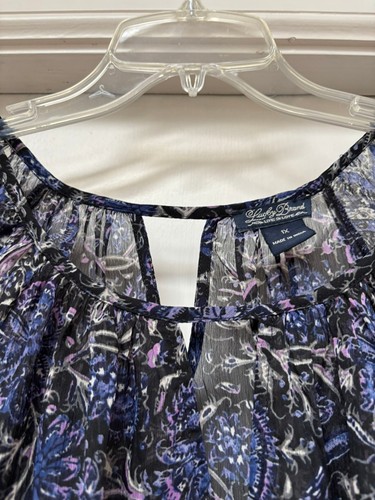 Lucky Brand 1X Blue Floral Print Peasant Blouse Boho Top Flowy - Picture 4 of 5