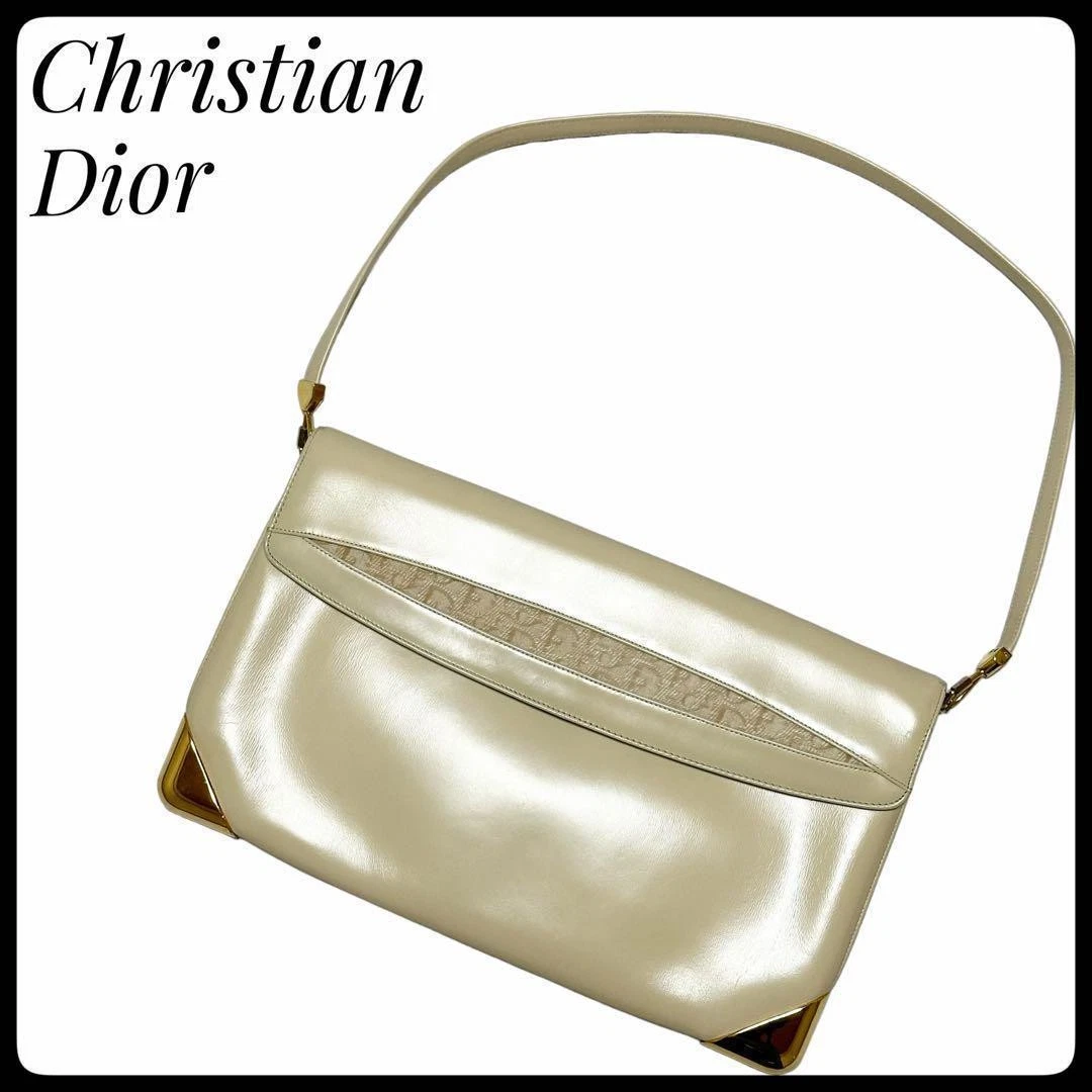 Christian Dior 2WAY Pochette Sac Bandoulière Trotteur Beige Or Vintage Cuir de Veau 417H