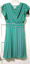 FLASH SALE!! NEW Monteau A-Line Dress Medium Kelly Green White Black Striped