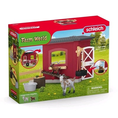 Brand New In Box Schleich 42726 31 Piece Goat Stable Playset Farm World 2 Goats