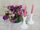 Fenton Milk Glass Hobnail Taper Candle Candlestick Holders 6 inches set of 2