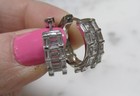 Beautiful Sterling Silver Huggie Style Hoop Earrings w/ Clear Stones 6g ~ 2-I567