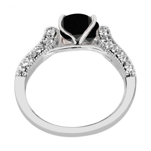 2.20Ct Round Cut 100% Natural Black Diamond Women's Ring In 925 Sterling Silver - Picture 2 of 6