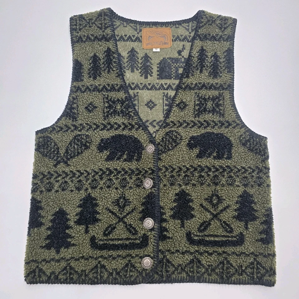 Chaleco polar Alps Deep Pile para mujer talla pequeña de colección hecho en EE. UU. Oso de nieve verde Foto 2 de 4