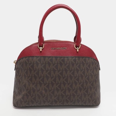 Michael Michael Kors Emmy RedBrown Signature Coated Canvas and Leather Dome
