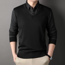 Male Autumn Knit Pullover Polo Shirts Shirt Collar Sweater Pullovers Men's Busi