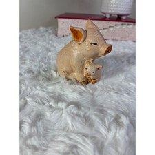 Vintage Miniature Pig and Piglet Figurine Farmhouse Decor Pink Animal Statue
