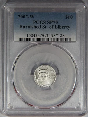 2007-W $10 Burnished Platinum American Eagle Statue of Liberty 1/10 oz PCGS SP70 - Image 1 of 3