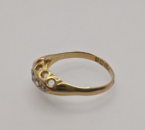 Antique 18ct Yellow Gold Ring Year 1938 Diamond 5-Stone Diamond UK Ring Size N - 第 3/6 張圖片
