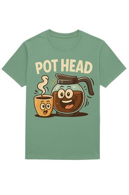 POT HEAD Coffee Lover T-Shirt   Funny Cartoon Coffee Tee