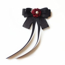 Black Bow Brooches Pin for Woman Girls Pre-Tied Collar Neck Clips Bow Tie 1 652