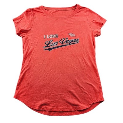 T-Shirt Top Womens Coral I Love Las Vegas Graphic Short Sleeve Casual Pullover