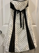 Vintage Jessica Mcclintock Gunne Sax Size 3  Strapless Dress White Polka Dot Y2K