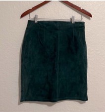 The Limited Vintage 90s Retro Green Suede Leather Knee Length Pencil Skirt Sz 12