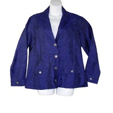 Chico's Jacket Womens Size 1 M/10 Spring Blazer Blue Silk Floral Embroidered