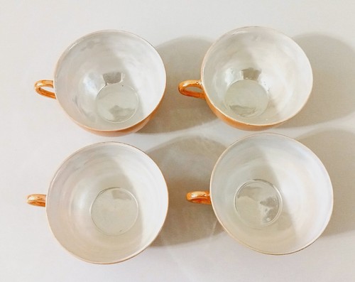 Vintage Japanese Lusterware Rose Tea Cups Saucers Plates Opalescent Peach Green - Picture 10 of 11