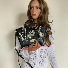 Michael Kors Collection Bancroft Mini Floral Calf Leather Satchel Black Bag $990