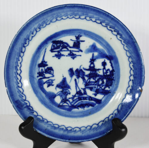 Set 5" Blau Keramik Asiatisch Chinesisch 2 Platten Handbemalt Traditionelle Pagode Dekor