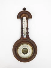 Antique Edwardian Carved Walnut Banjo Barometer 19.5"