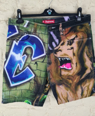 seltene SUPREME SS18 Lion's Den Painter Denim Shorts Größe: W 32 TOP Zustand