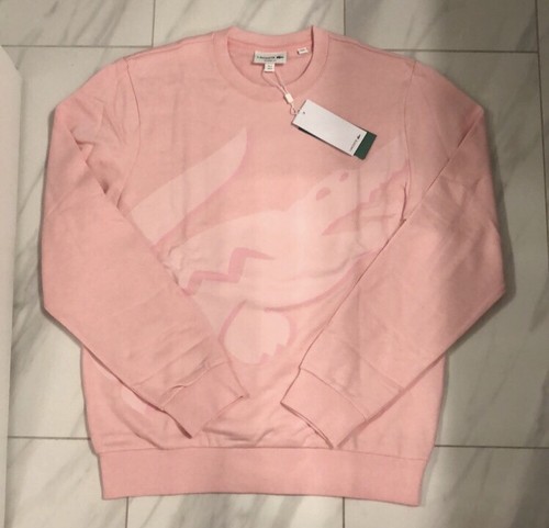 Lacoste Men's Big Croc Logo Pullover Sweatshirt Pink $155 New