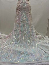 White Iridescent Sequin 4 Way Stretch Mesh Lace 52" Width- by Yard