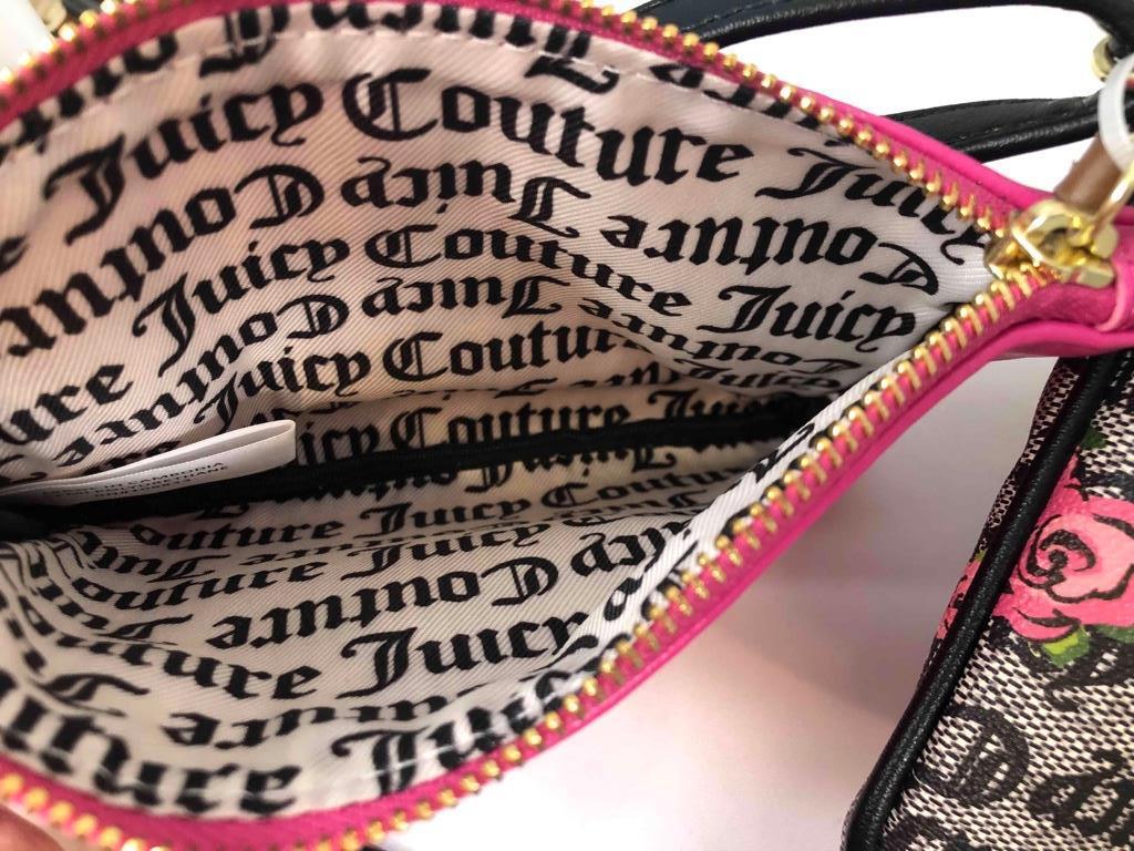 NWT JUICY COUTURE Black & Pink Flowers Faux Leather Pull Out