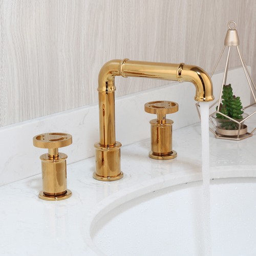 Grifo tradicional negro de doble mango amplio de baño de baño montado - Imagen 5 de 32