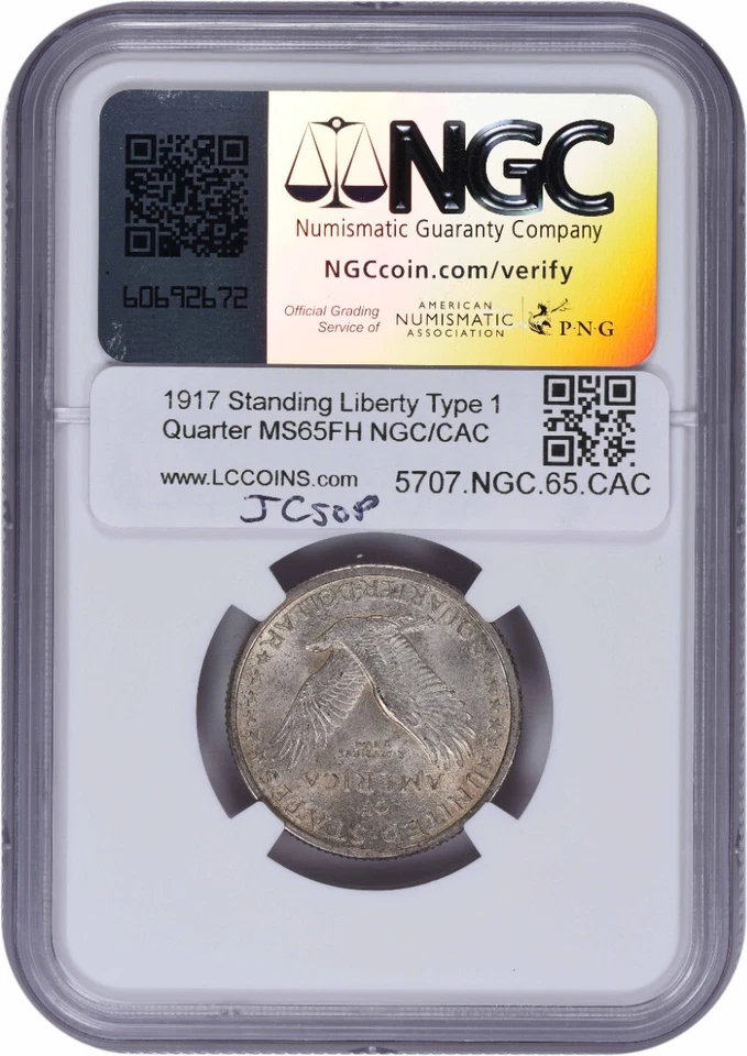 1917 Standing Liberty Silver Quarter Type 1 MS65FH NGC (CAC) - Image 2 of 4
