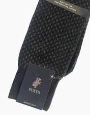Punto Italian Mens Dress Socks Black Gray Dots Made in Italy Egyptian Cotton