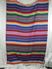 Authentic Multi Bright Color Large Sarape REAL Mexican Saltillo Blanket 52 X 76