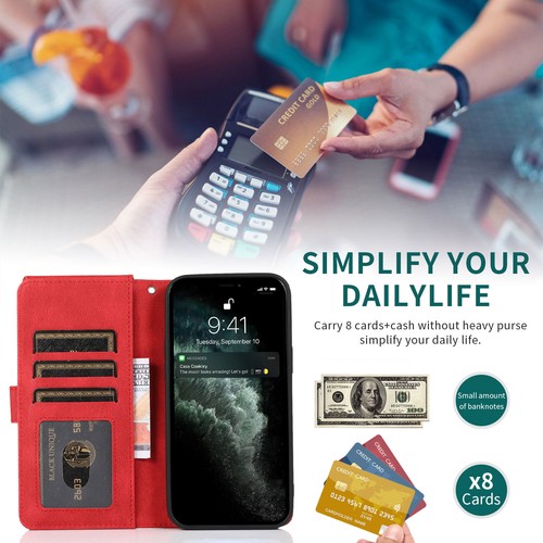 For iPhone 15 14 13 12 11 Pro Max 87 XS XR Case Leather Wallet Zipper Flip Cover - Picture 3 of 18