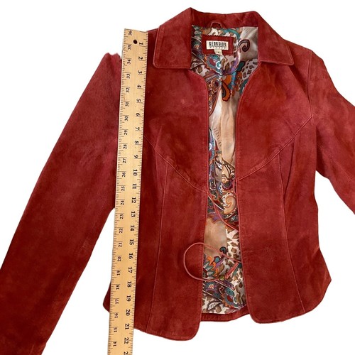 Georgiou Studio Red Suede Drawstring Back Fitted Jacket Womens Size 4 - Picture 3 of 7