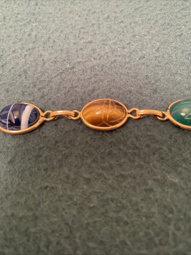 Vintage 12kt Gold Scarab Bracelet 5 Stones - Picture 9 of 24