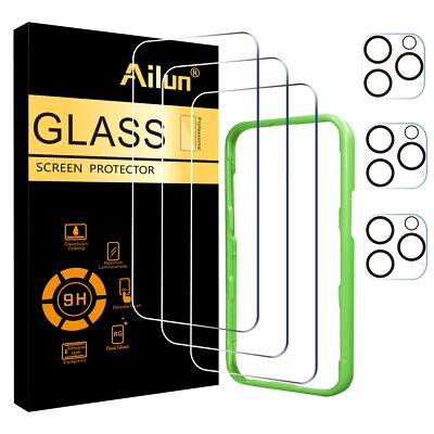Ailun 3 Pack Screen Protector for iPhone 16 Pro 6.3 inch + 3 Pack Camera Lens...