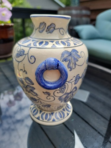 Blue & Cream Ceramic Vase- Flower Detail - Picture 7 of 10