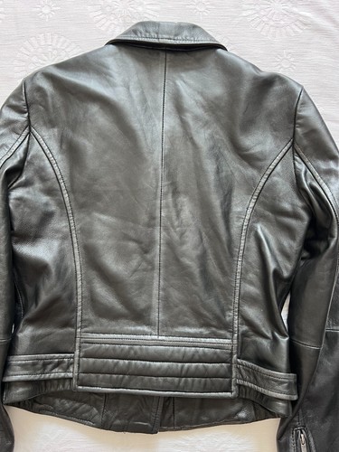 Barneys Original Women's Black Biker Sheep Leather Jacket Soft Moto Coat Size 10 - Picture 11 of 15