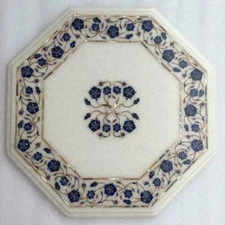 15" Marble side end table top lapis semi precious stones inlay home decor