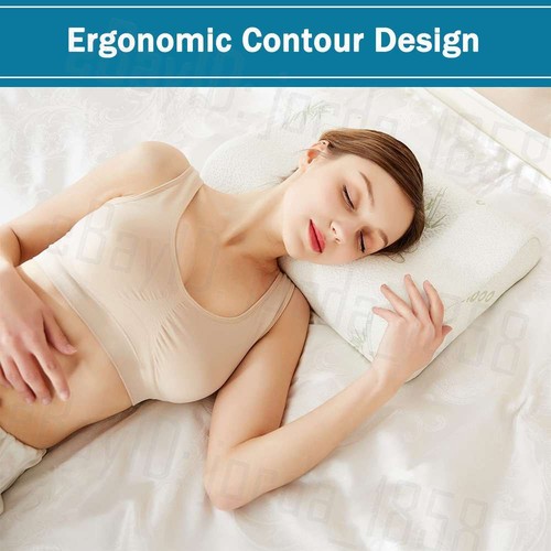 2x Luxury Soft and Hard Contour Bamboo Pillow Memory Foam Fabric Fibre Cover Bed - Picture 12 of 14