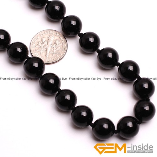 Handmade Natural 6-12mm Black Tourmaline Round Gemstone Beaded Necklace 18 Inch - Picture 20 of 25