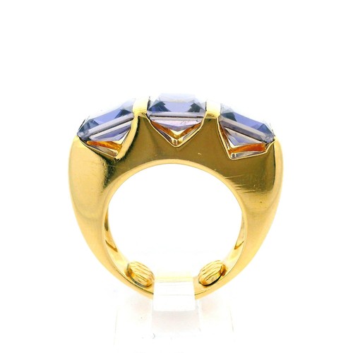18k Yellow Gold 3 Square Cut Bar Channel Set Iolite Substantial Band Ring - Picture 6 of 8