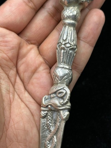 Rare Vintage Buddhism Tibetan Silver Mahakala Dorje Vajra Phurpa Faqi Dagger - Picture 8 of 10