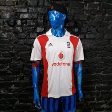 England Team Jersey Training Cricket Shirt Adidas White Polyester Mens Size L