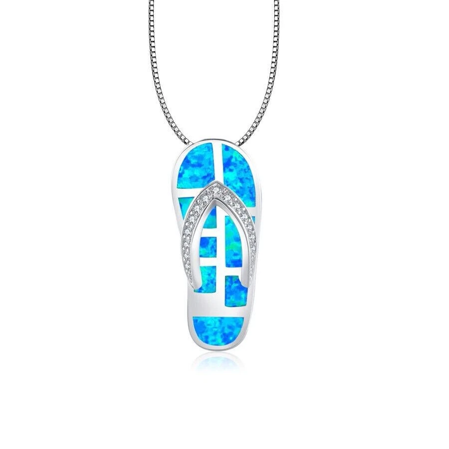 VETEMENTS Ciondolo Collana Flop Opale Fuoco Blu Hawaiano Strass Placcati Argento Nuovo con scatola