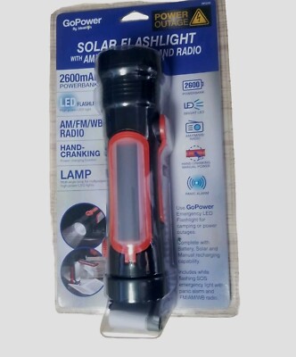 GOPOWER  NIB Emergency Solar/Flashlight + 2600mAh Powerbank + Weatherband Radio